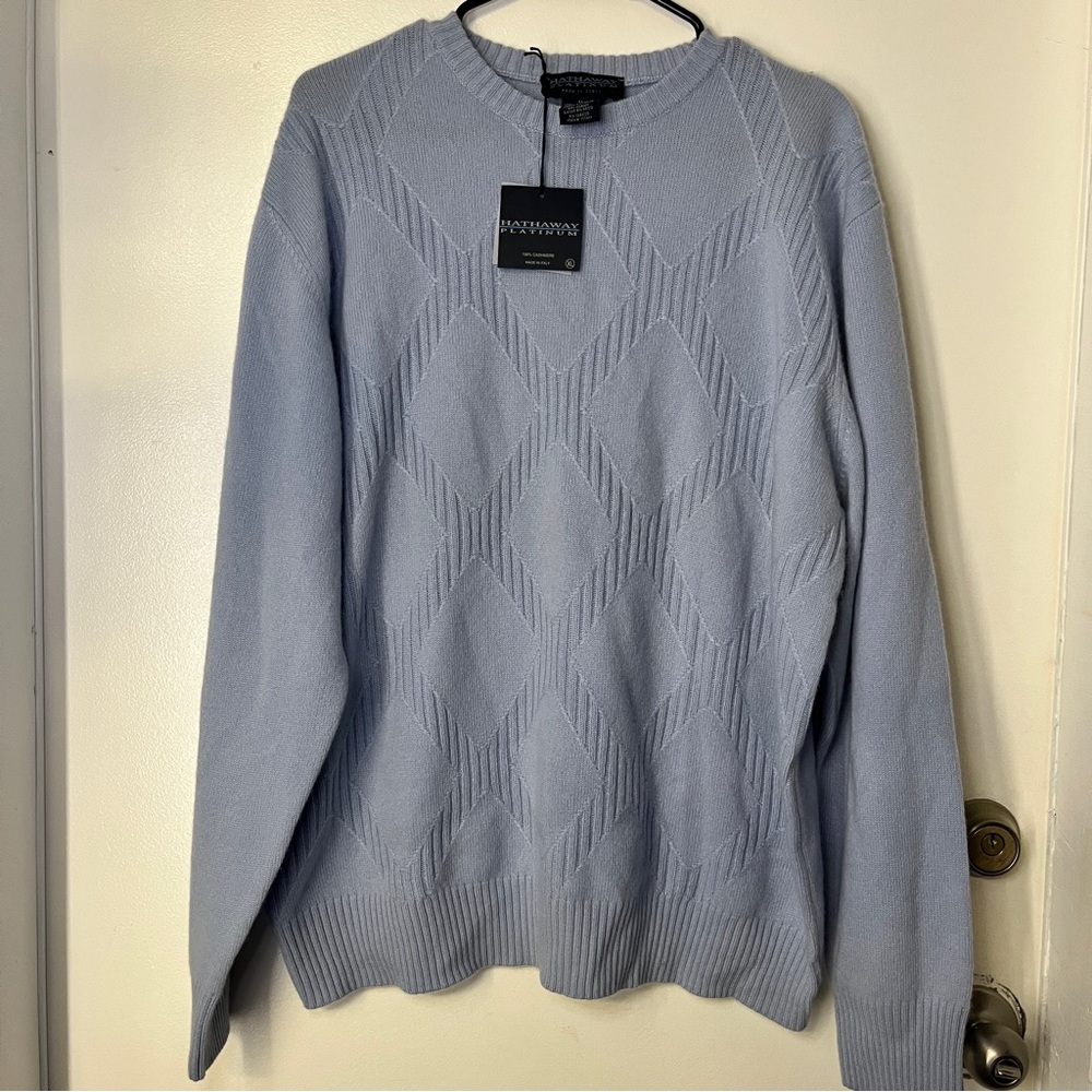 Vintage Italian Men's Light Blue Crewneck Cashmere Knit Sweater Preppy Size L